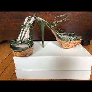 Miu Miu green platform cork heels